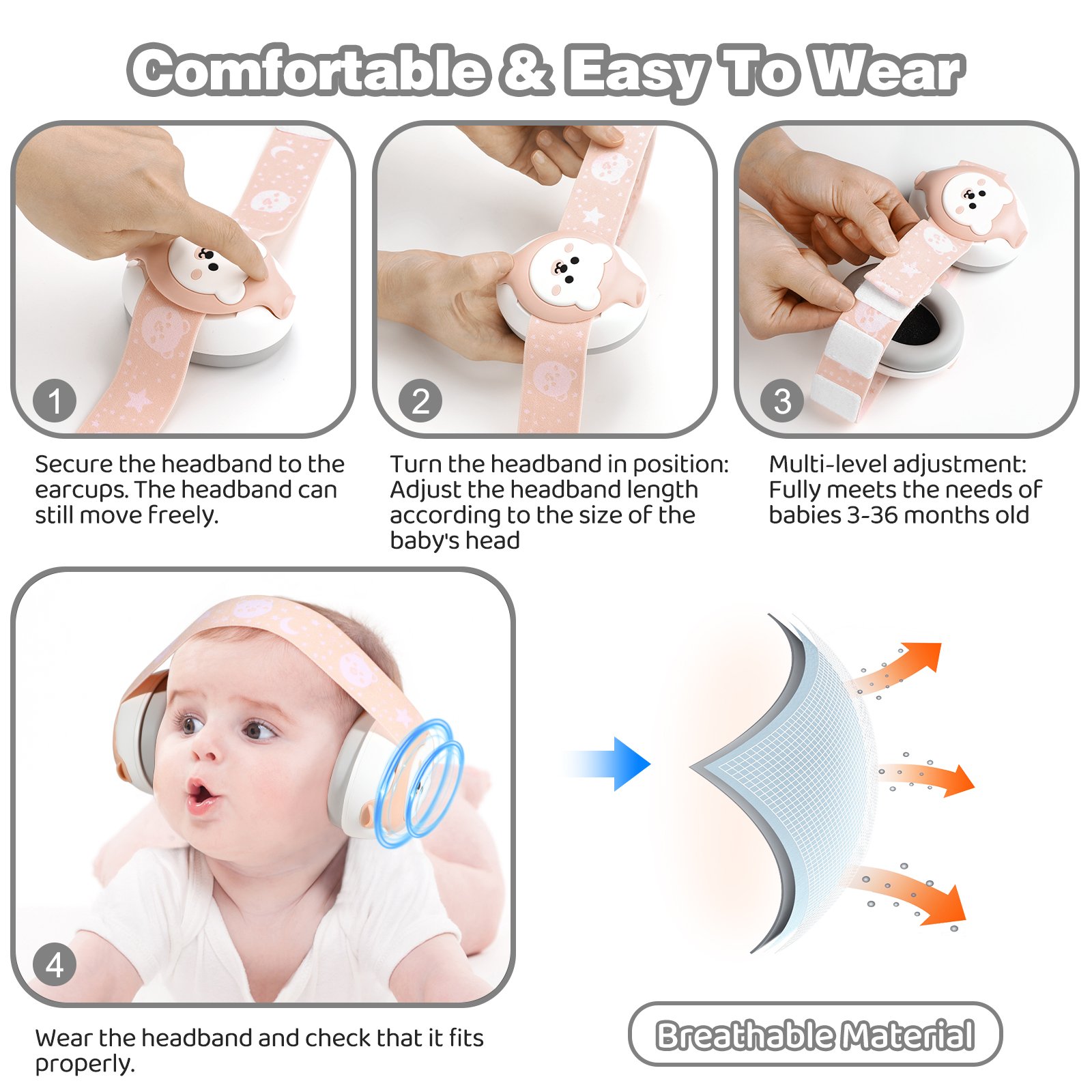 Hearing Protection Baby Earmuffs 25dB Noise Reduction Child Noise Cancelling Headphones Soft Safety Baby Earmuffs