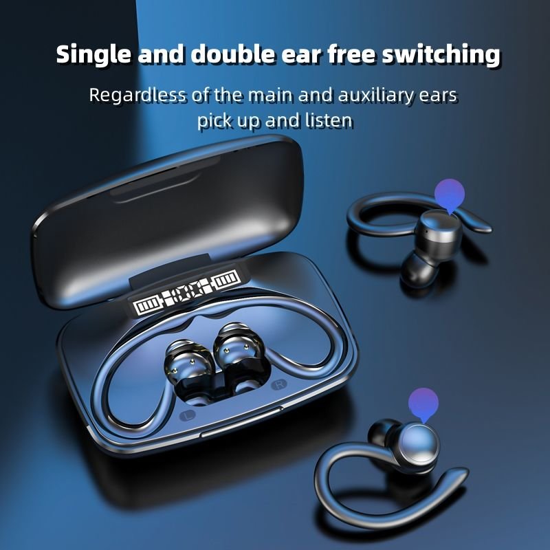 TWS True Stereo Earbuds T82 Gaming In-ear Headphones Ear Hook Sports Digital Display Wireless Headphones With Power Bank Built