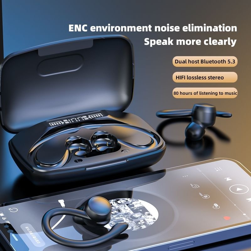 TWS True Stereo Earbuds T82 Gaming In-ear Headphones Ear Hook Sports Digital Display Wireless Headphones With Power Bank Built