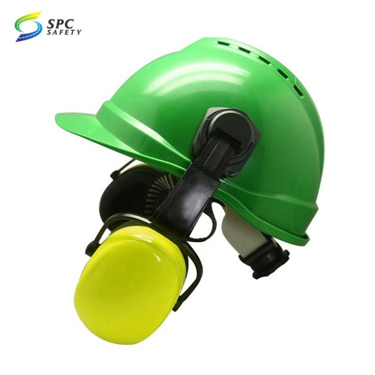Custom reusable anti noise canceling hearing protection soundproof hard hat mounted ear muffs safety helmet with ear protection