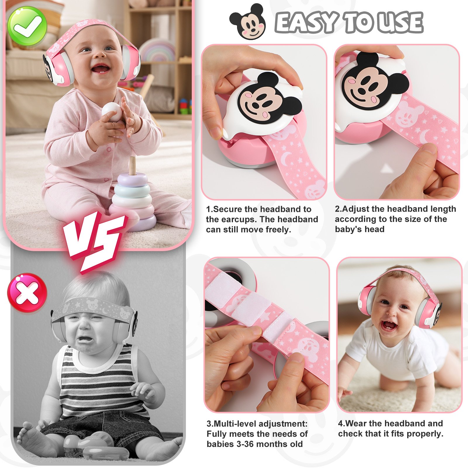 25db Kids cartoon Soundproof Custom Anti Noise Cancelling For Baby Abs Ear Hearing Protection Safety Children Sleeping Earmuffs