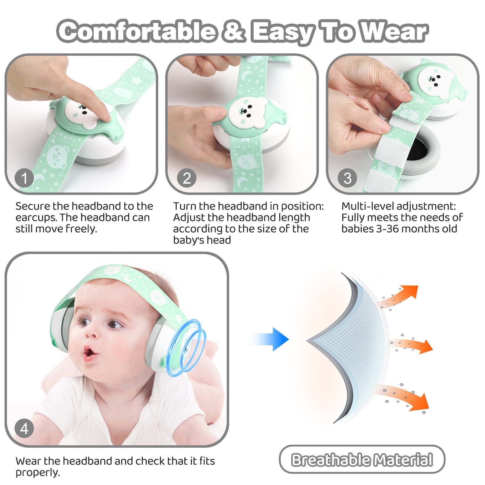 Infant Ear Protection for Babies 0-36 Months Baby Earmuffs Design Noise Cancelling Headphones for Improves Sleep