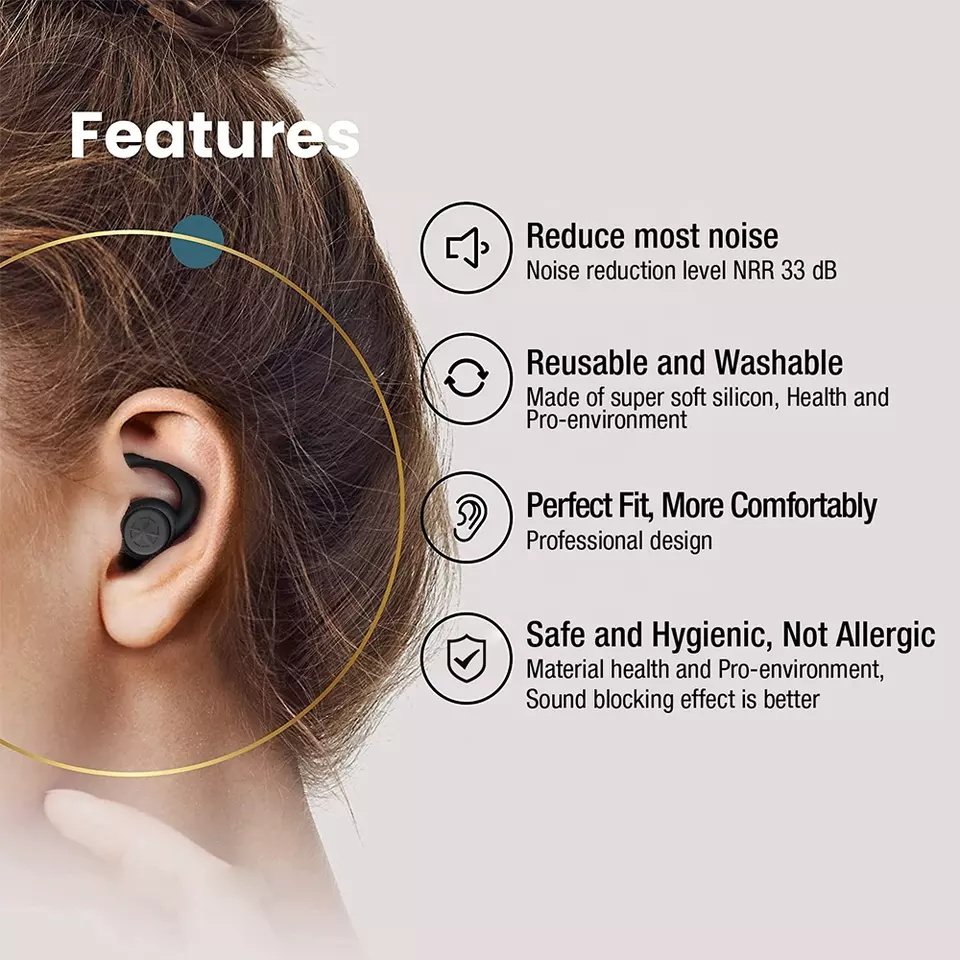 Customized Hearing Protection 33dB Earplug Soundproof Soft Reusable Noise Cancelling Silicone Earplugs for Sleep