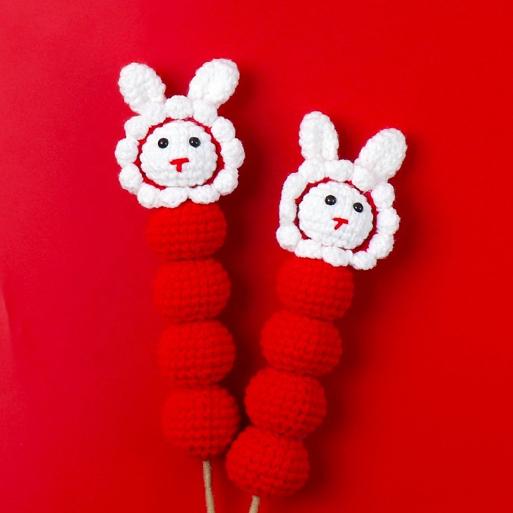 Handmade Woven Knitted Flower Wool Cute Rabbit Dragon candied haws on a stick flower crochet Valentine's Mother's Day Gifts
