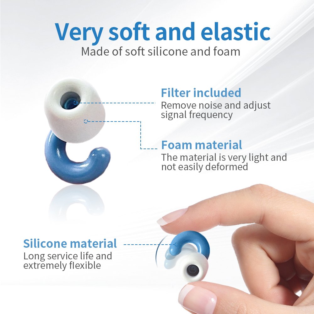 Ear Plugs for Noise Reduction Reusable Hearing Protection for Sleep Noise Sensitivity Ear Tips in XS/S/M/L