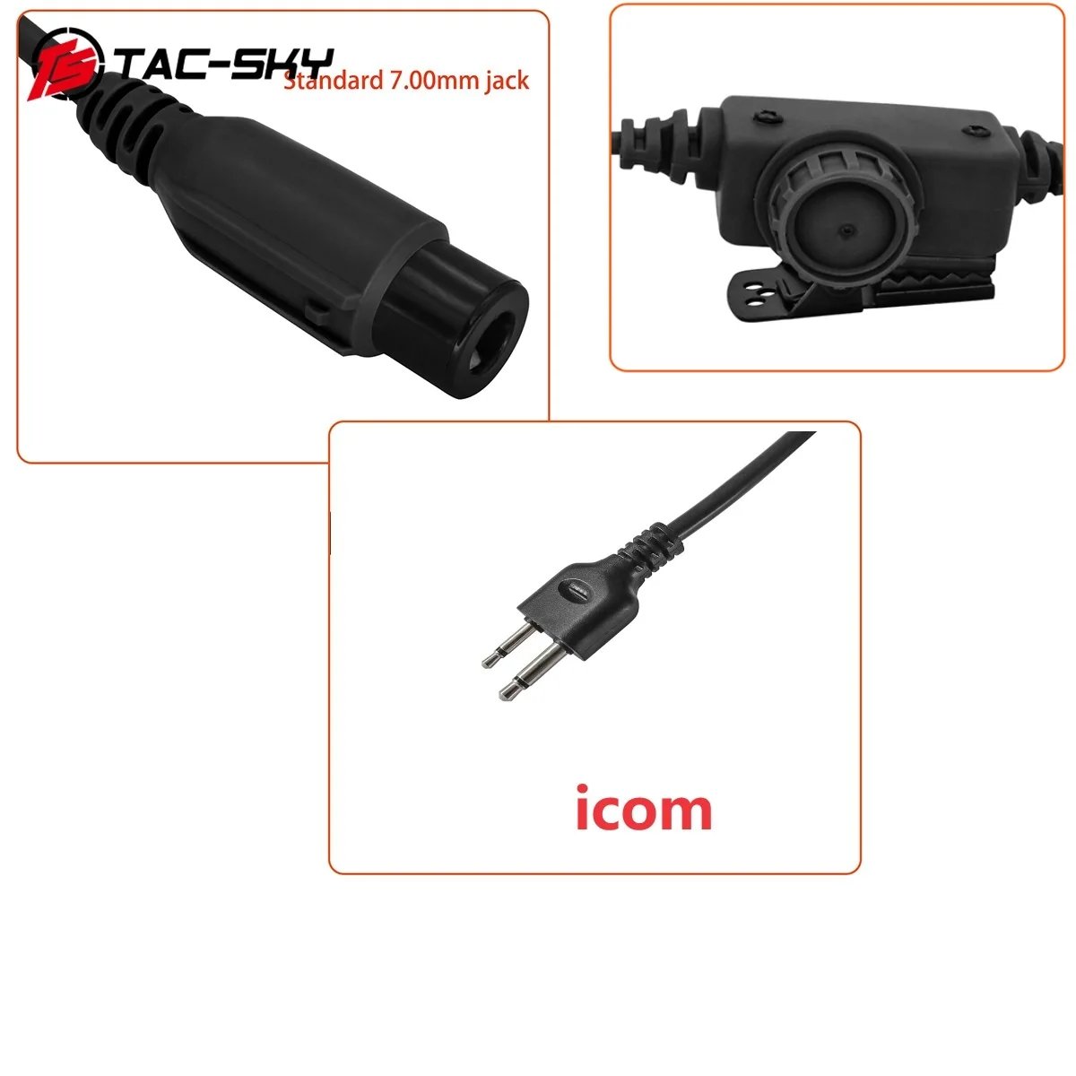 TAC-SKY U94 PTT Adapter RAC PTT ICOM 2-pin Plug Tactical Headset Accessories for Hunting Shooting ICOM Plug Walkie-Talkie