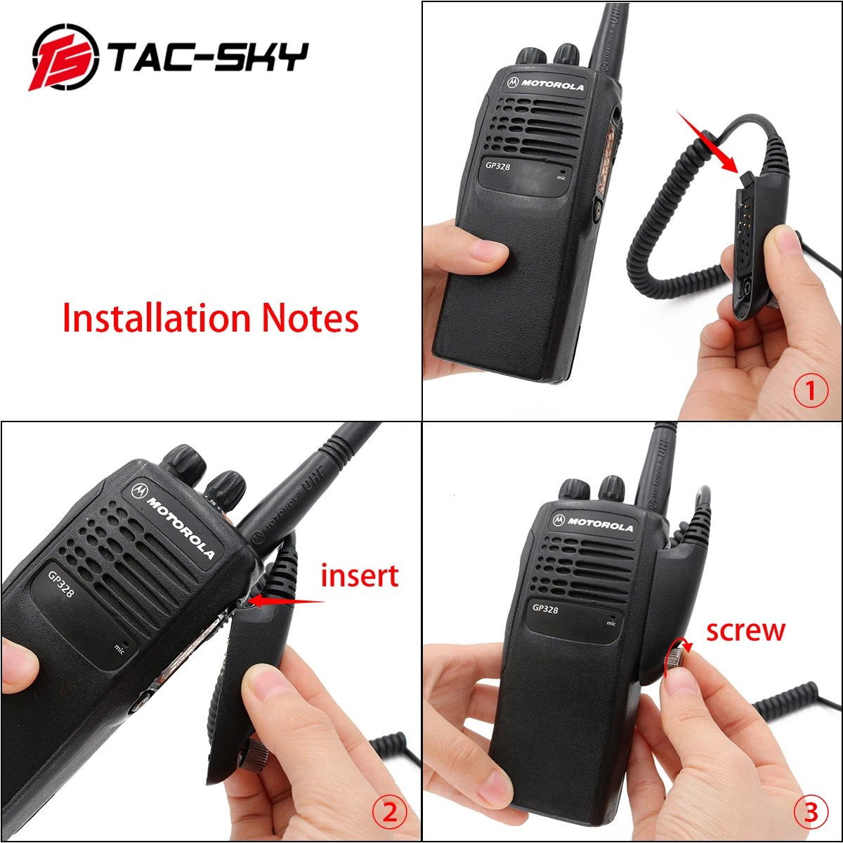 TAC-SKY Tactical Headset PTT Adapter U94 PTT is Suitable for Motorola Walkie-Talkies GP140 GP320 GP328 GP338 GP340