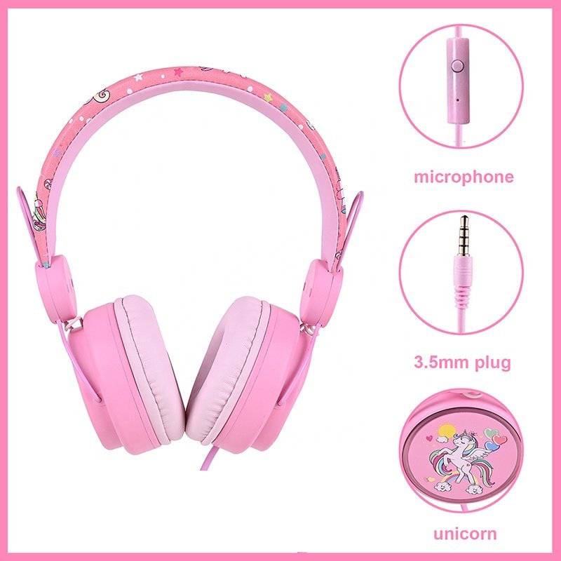 2024 hot selling product Hearing Protection Kids Headphones Portable 3.5mm Jack unicorn Wired Cord On-Ear Headset for Kids