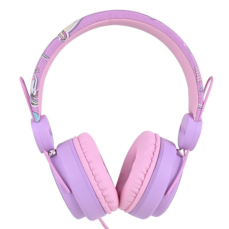 2024 hot selling product Hearing Protection Kids Headphones Portable 3.5mm Jack unicorn Wired Cord On-Ear Headset for Kids