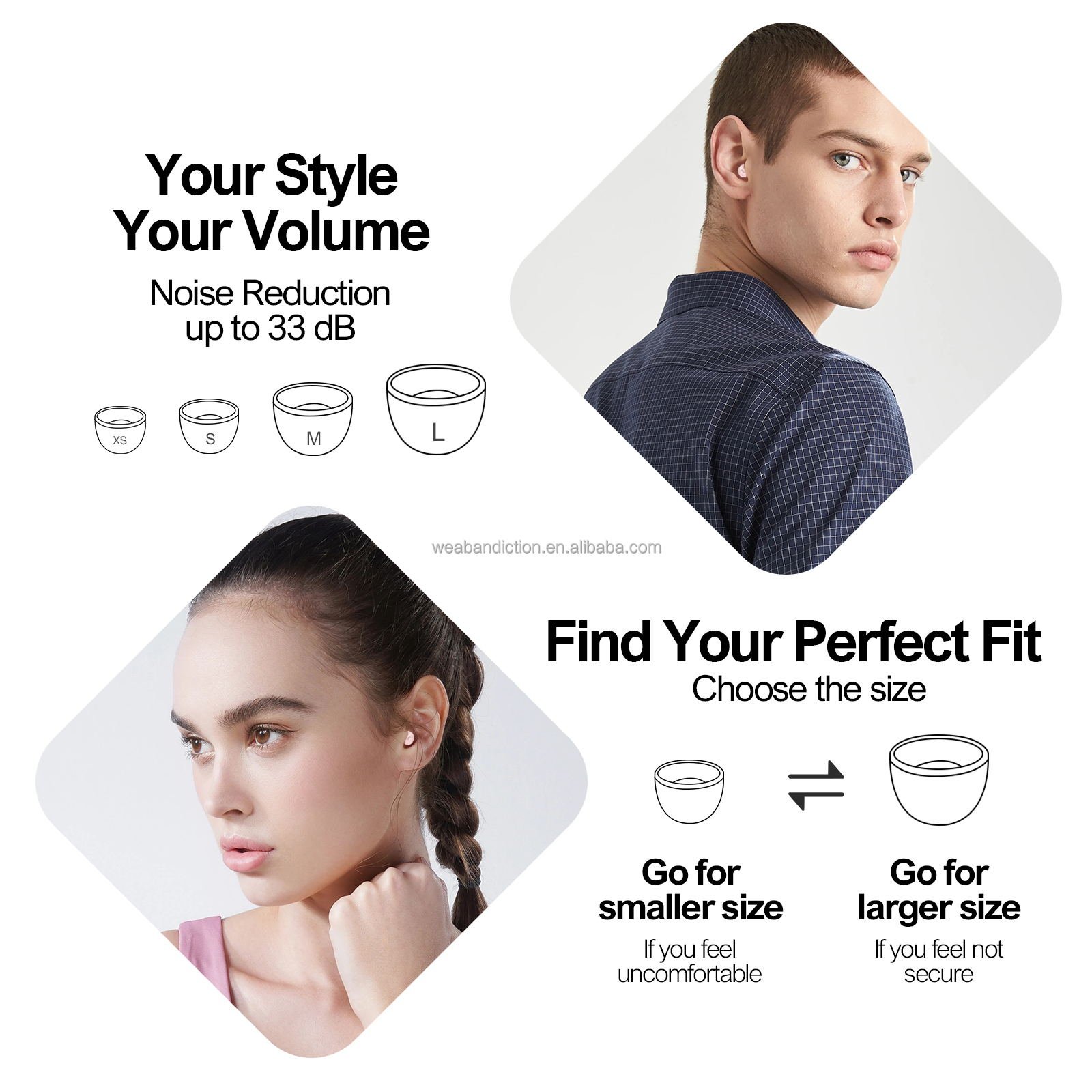 Ear protection shooting 4 size earplug noise canceller noise reduction silicone reusable ear plug for sleeping