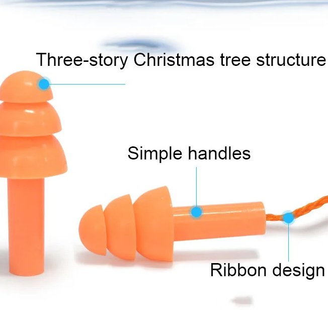Silicone Safety Earplugs with Nylon Cord Christmas Tree Type Sound Insulation Noise Reduction for Hearing Protection