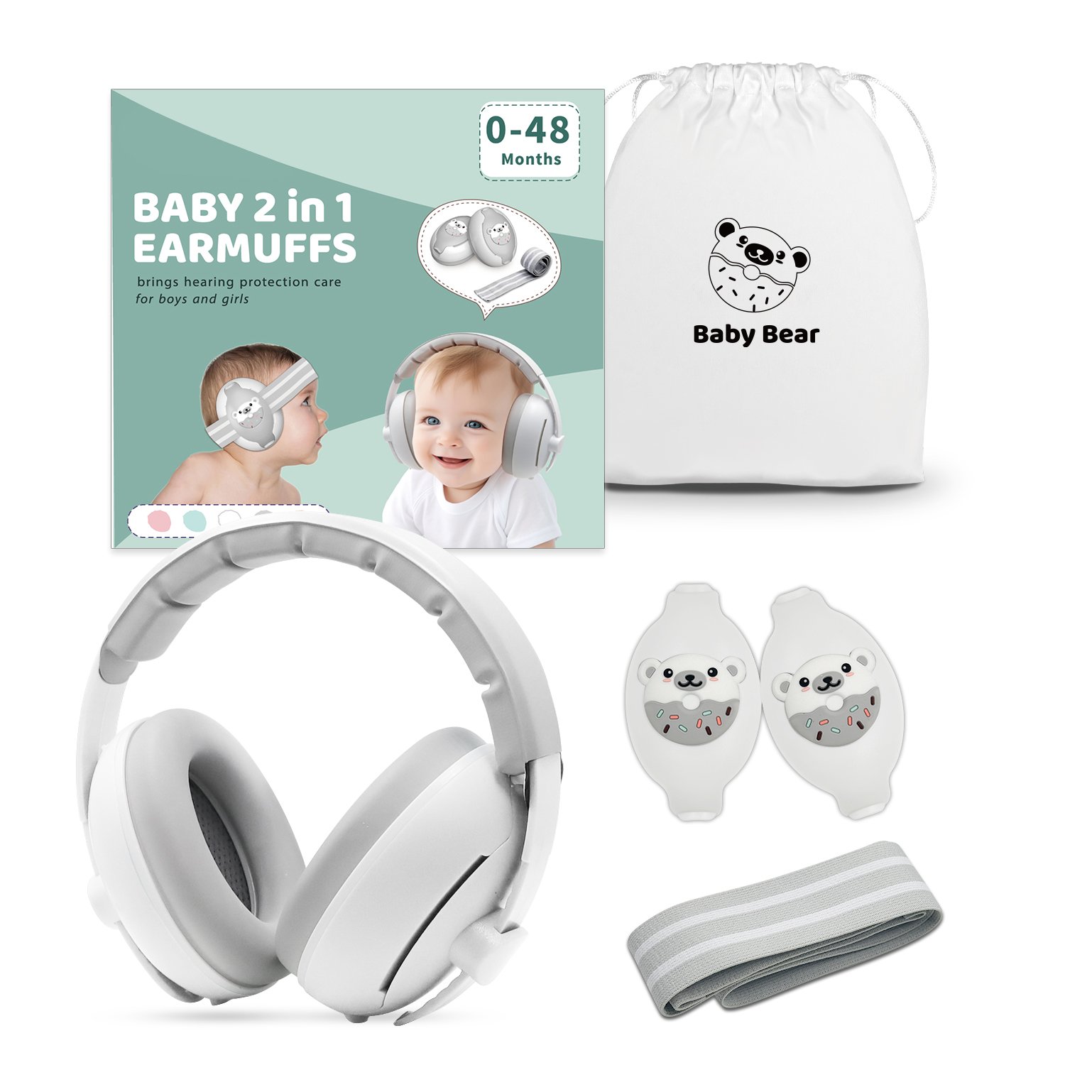 Babies Toddlers 0-3 Years Soft Sounds Adjustable Headband Ear Noise Protection Earmuffs With CE EN 352-1 ANSI Certification