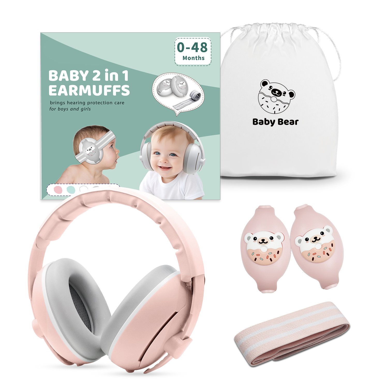 Babies Toddlers 0-3 Years Soft Sounds Adjustable Headband Ear Noise Protection Earmuffs With CE EN 352-1 ANSI Certification