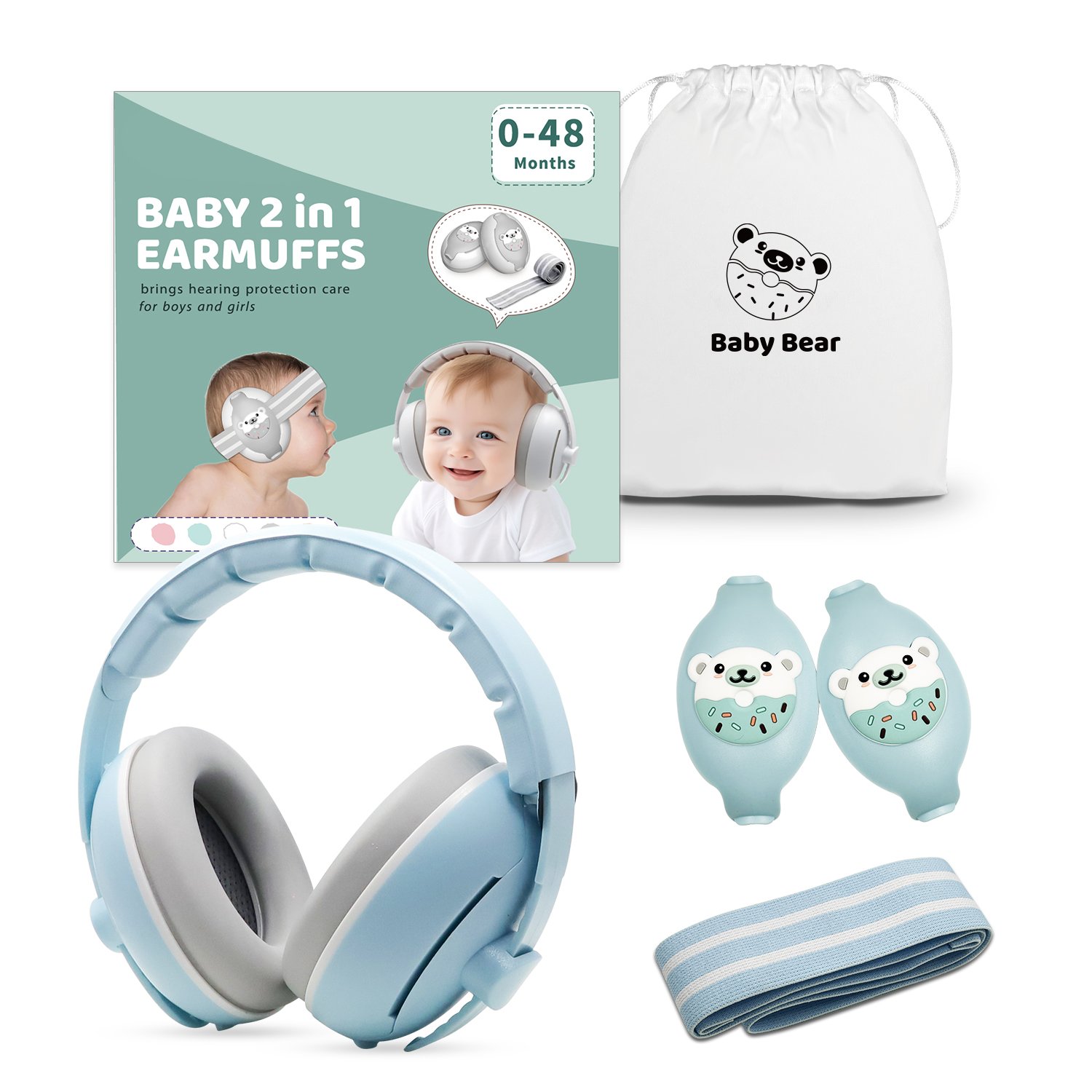 Babies Toddlers 0-3 Years Soft Sounds Adjustable Headband Ear Noise Protection Earmuffs With CE EN 352-1 ANSI Certification