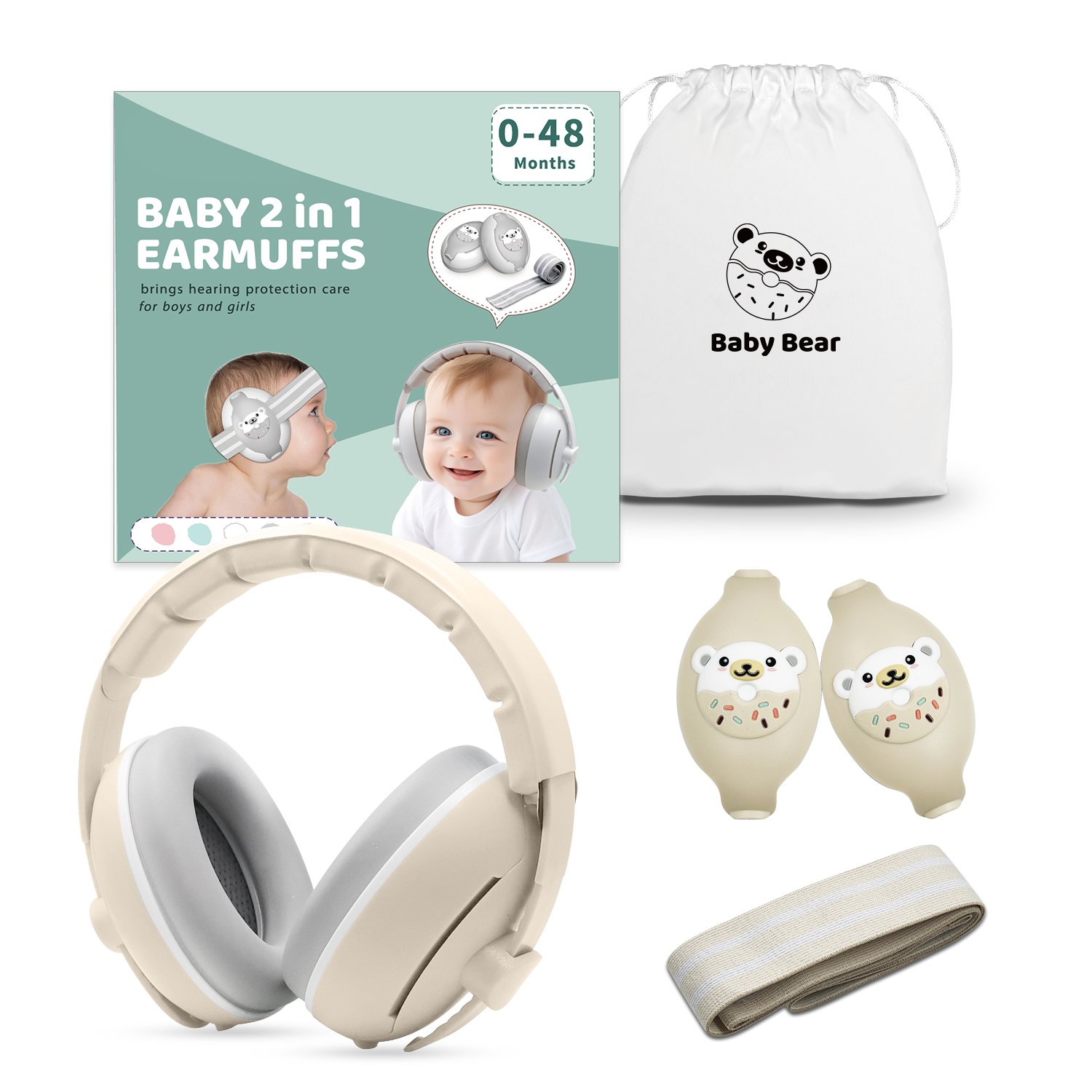 Babies Toddlers 0-3 Years Soft Sounds Adjustable Headband Ear Noise Protection Earmuffs With CE EN 352-1 ANSI Certification