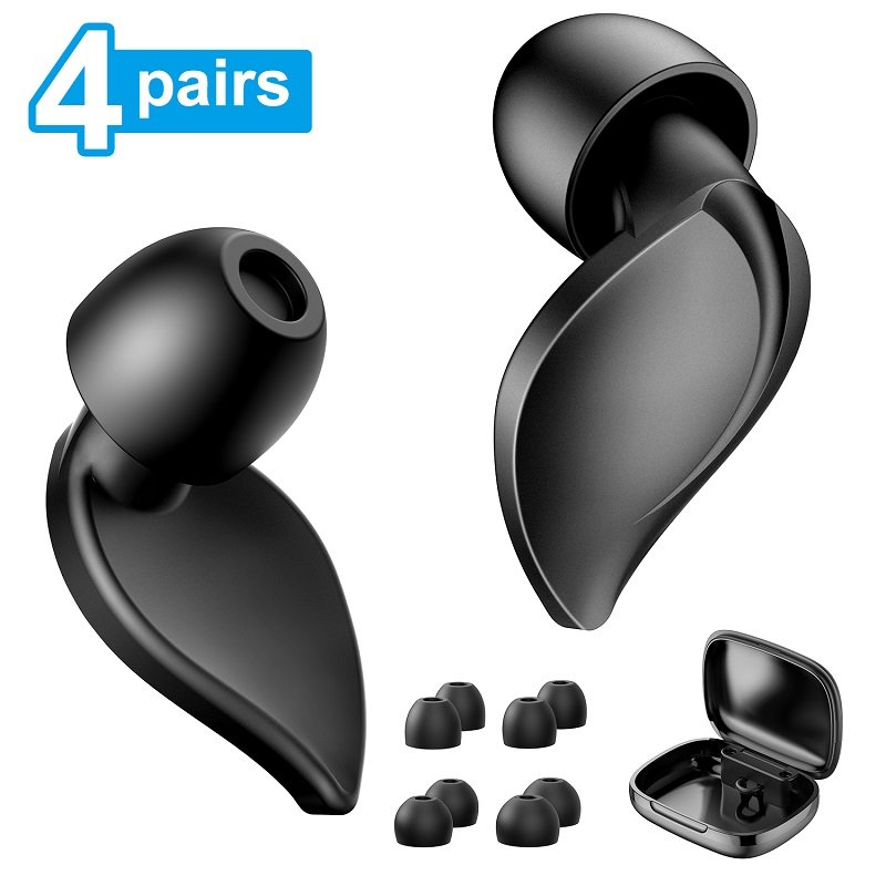 Comfort-Fit Silicone Earplugs New Bee Black Color XS S M L 4 Sizes Noise Reduction Ear Plugs for Sleeping