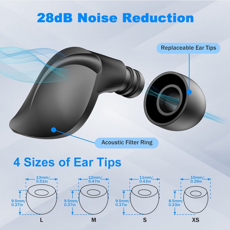 Comfort-Fit Silicone Earplugs New Bee Black Color XS S M L 4 Sizes Noise Reduction Ear Plugs for Sleeping