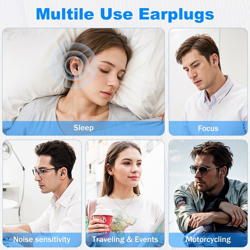 Comfort-Fit Silicone Earplugs New Bee Black Color XS S M L 4 Sizes Noise Reduction Ear Plugs for Sleeping