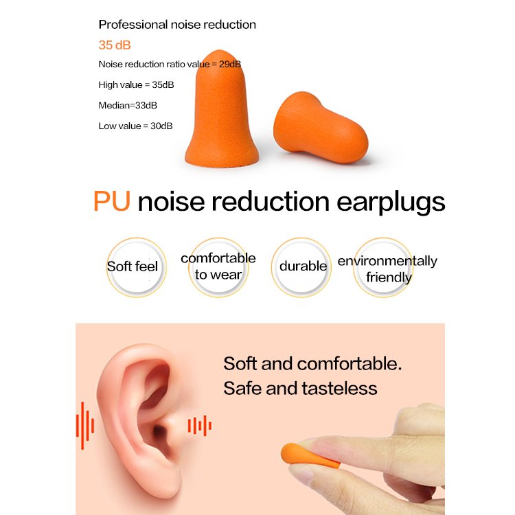 Manufacturers Custom Pu Earplug Sound Reducing CE 60 Pairs Anti-noise Noise Cancelling Sleep Foam Ear Plugs