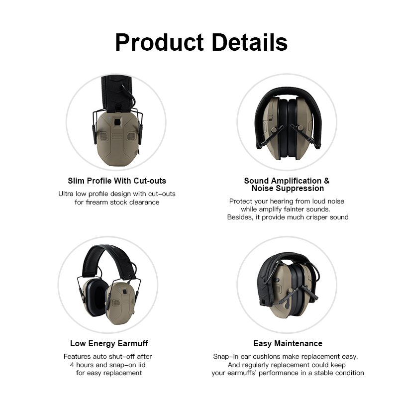 GS454P7AA Hearing Protector Noise Cancelling Safety Ear Protection Headphones Electronic Earmuff Shooting Ear Muffs Defender