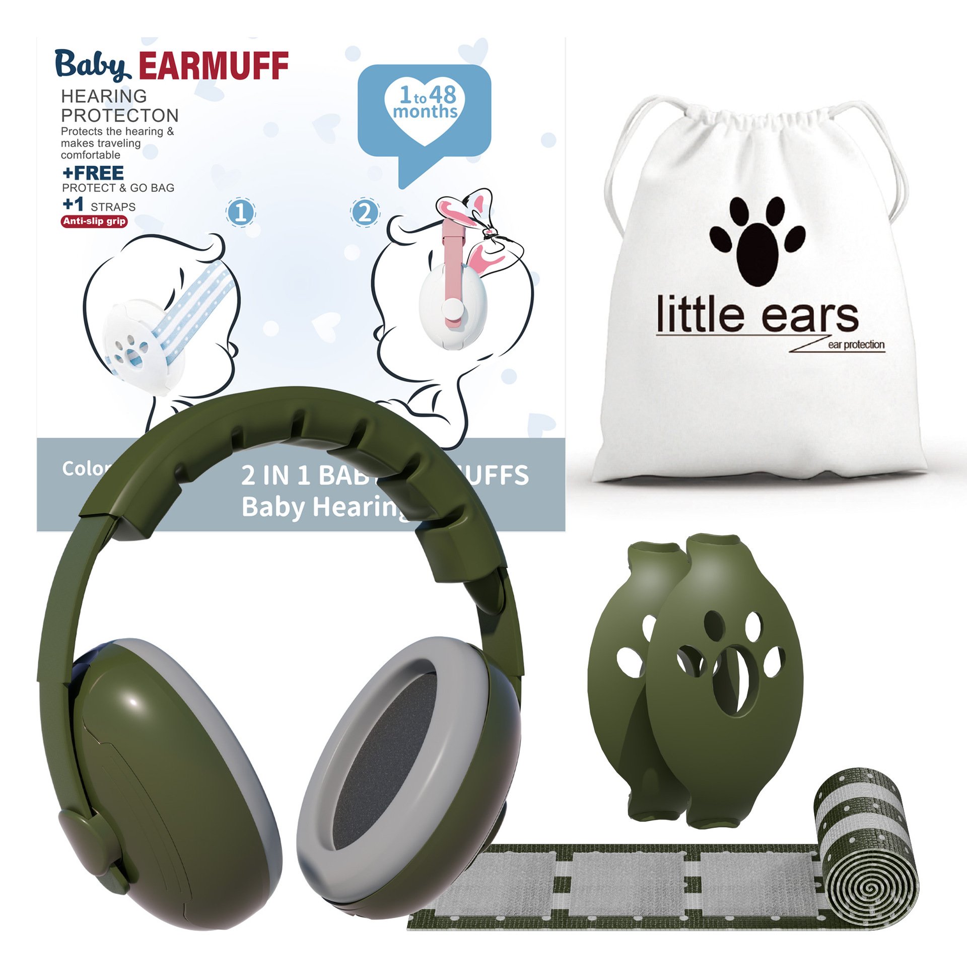 EM1009SK 2-in-1 Baby Earmuffs Infant Sleeping Ear Defender Kids Hearing Protection Noise Reduction Headphone for Babies