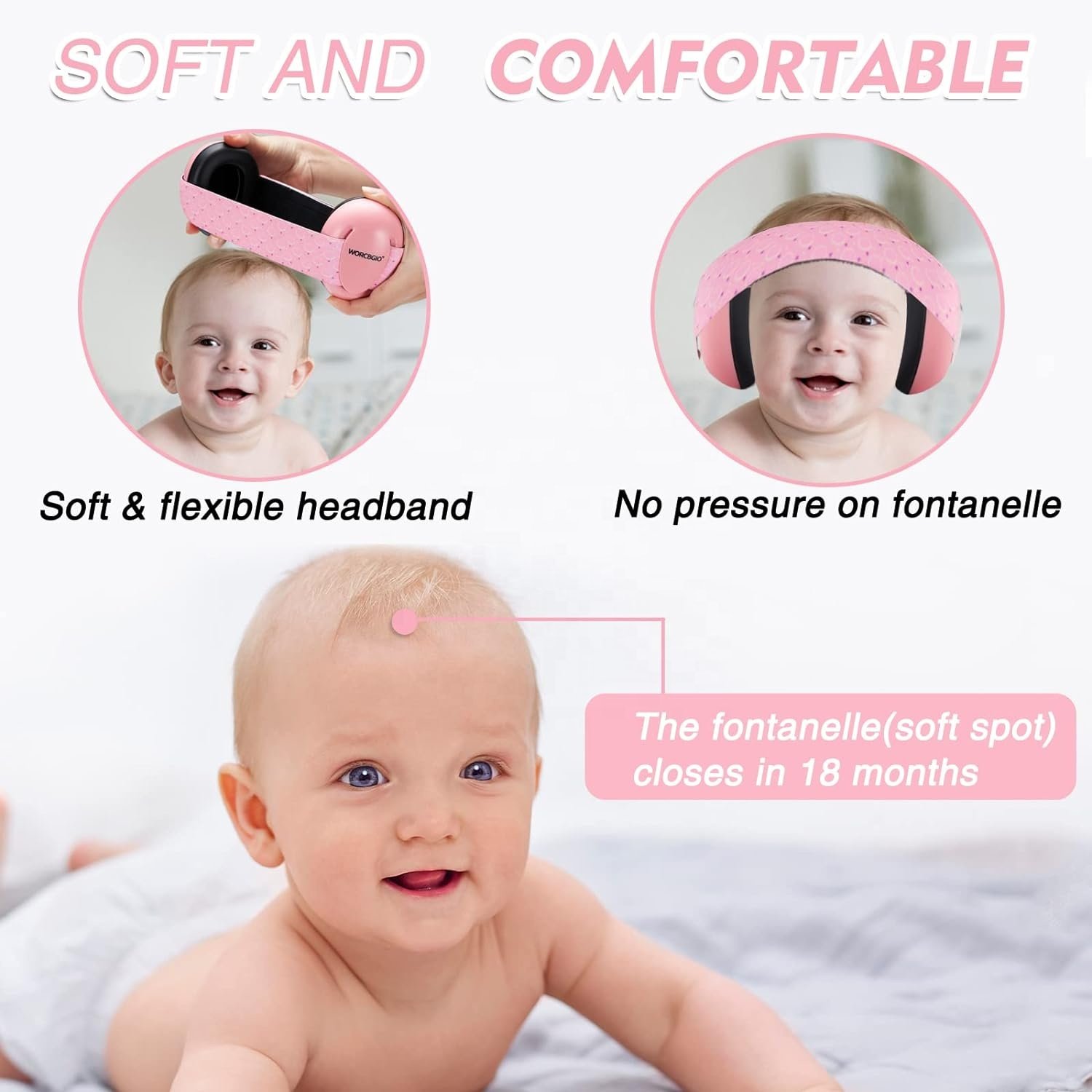 Infant Ear Protection Noise Cancelling Baby Ear Muffs, Toddler Hearing Protection with Adjustable Elastic Headband