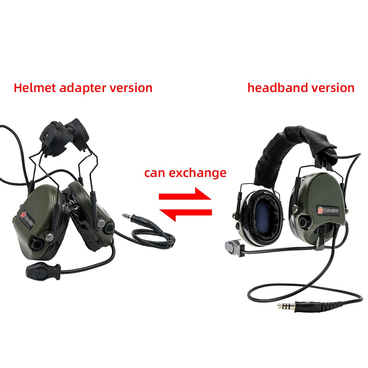 TAC-SKY Tactical Headset TEA Hi-Threat 1 Silicone Electronic Shooting Earmuffs with U94 PTT Adapter and ARC Rail Helmet Adapter