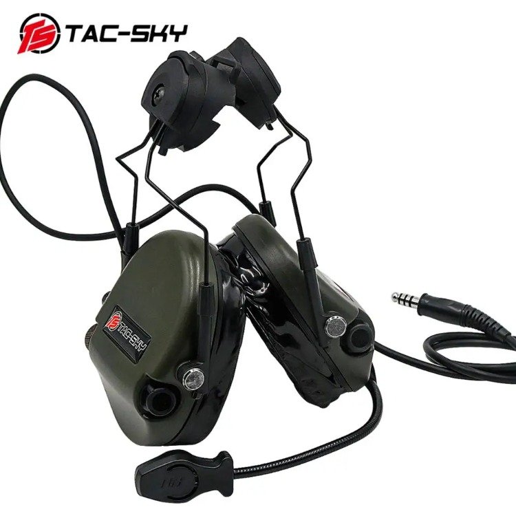 TAC-SKY Tactical Headset TEA Hi-Threat 1 Silicone Electronic Shooting Earmuffs with U94 PTT Adapter and ARC Rail Helmet Adapter