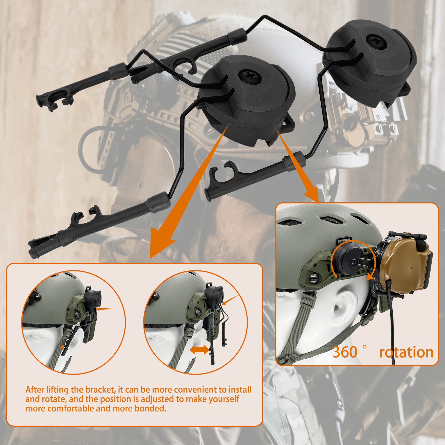 TS TAC-SKY COMTAC V Tactical C5 Headset / Tactical ARC Helmet Rail Adapter /6-Pin u94 PTT for Hunting Shooting Sports