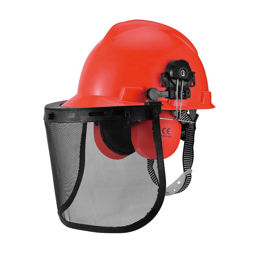 FS3008 Economic Forest Safety helmet with earmuffs and mesh viosr for loggers CE