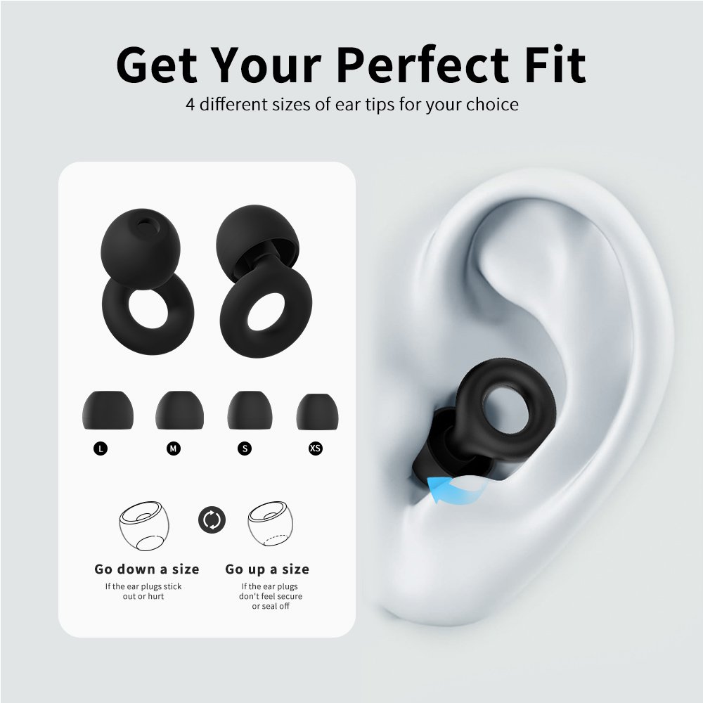 Ear Plugs Noise Cancelling Reusable Soft Silicone Ear Plugs for Sleeping Hearing Protection 28dB, 8 Pairs Ear Tips in S/M/L