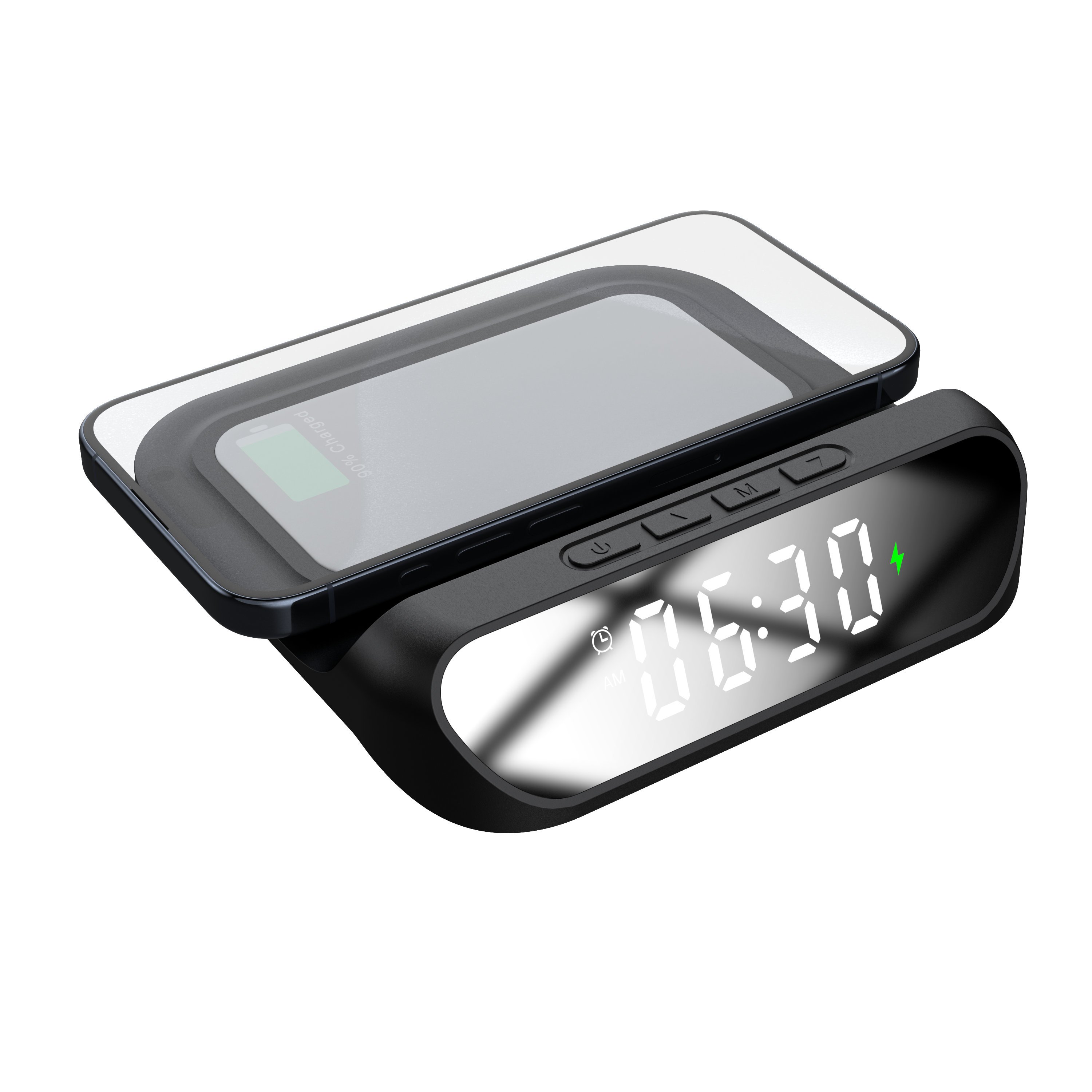 Custom Logo 4 In 1 Desk Temperature LED Digital Alarm Clock With Wireless Charger For Table