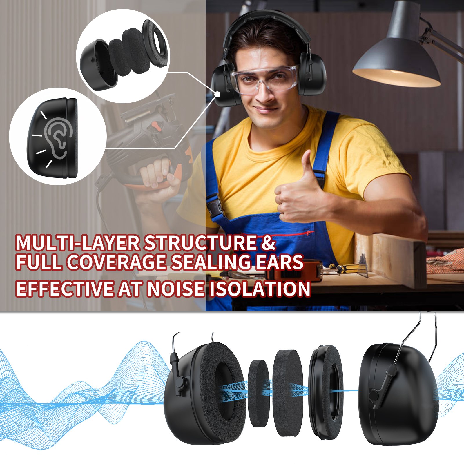 AK 11 Passive Hearing Protection for Construction Lawn Mowing Ear Noise Protection for Adults Sound Blocking Ear Muffs
