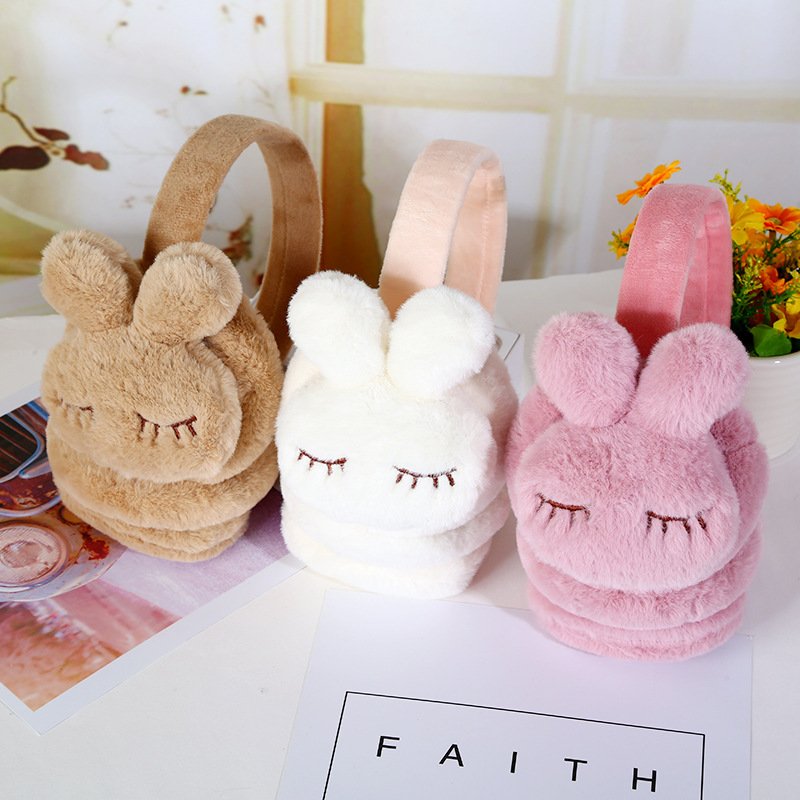 Hot sale thickened plush cartoon rabbit baby earmuffs cute solid color winter warm children hearing protection earmuff for kids