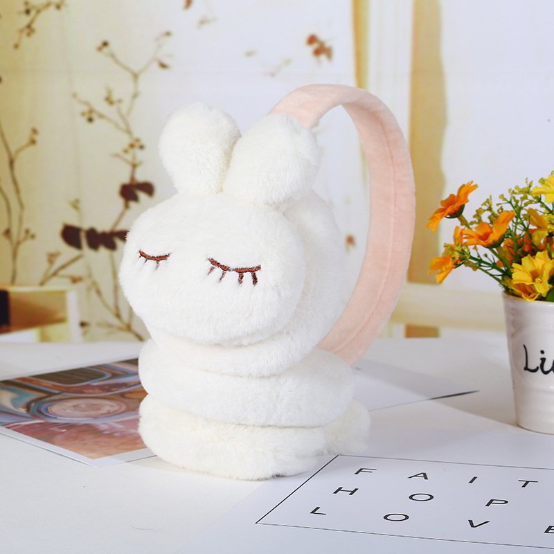 Hot sale thickened plush cartoon rabbit baby earmuffs cute solid color winter warm children hearing protection earmuff for kids