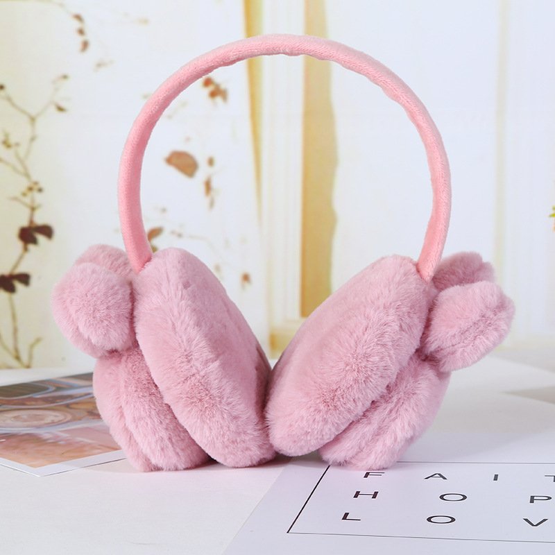 Hot sale thickened plush cartoon rabbit baby earmuffs cute solid color winter warm children hearing protection earmuff for kids