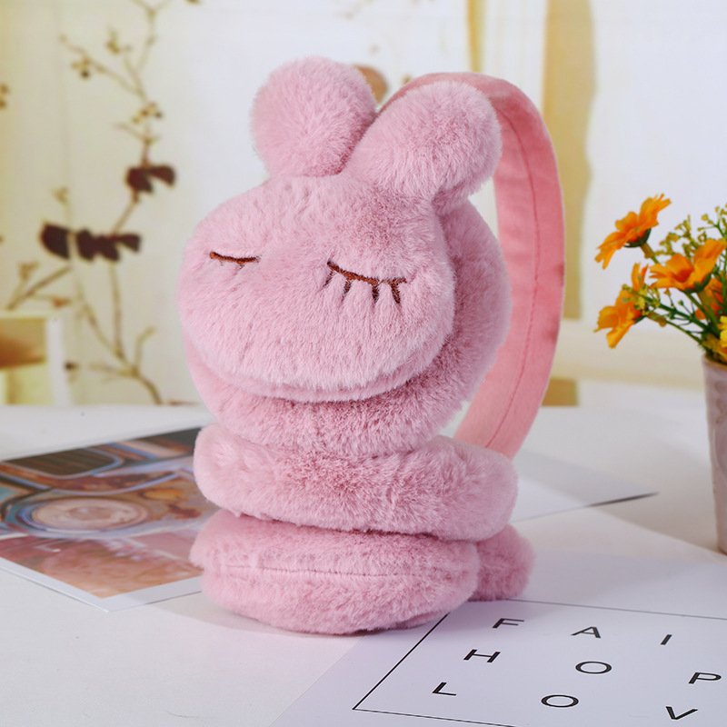 Hot sale thickened plush cartoon rabbit baby earmuffs cute solid color winter warm children hearing protection earmuff for kids