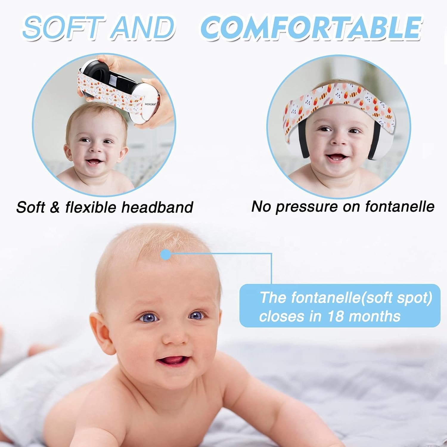 Infant Ear Protection Noise Cancelling Baby Ear Muffs, Toddler Hearing Protection with Adjustable Elastic Headband