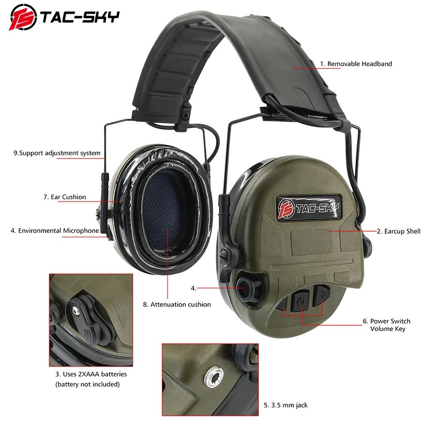 TS TAC-SKY Tactical Electronic Hunting Silicone Ear Muffs SORDIN Ultra IPSC Noise Canceling Pickup Shooting Headphones
