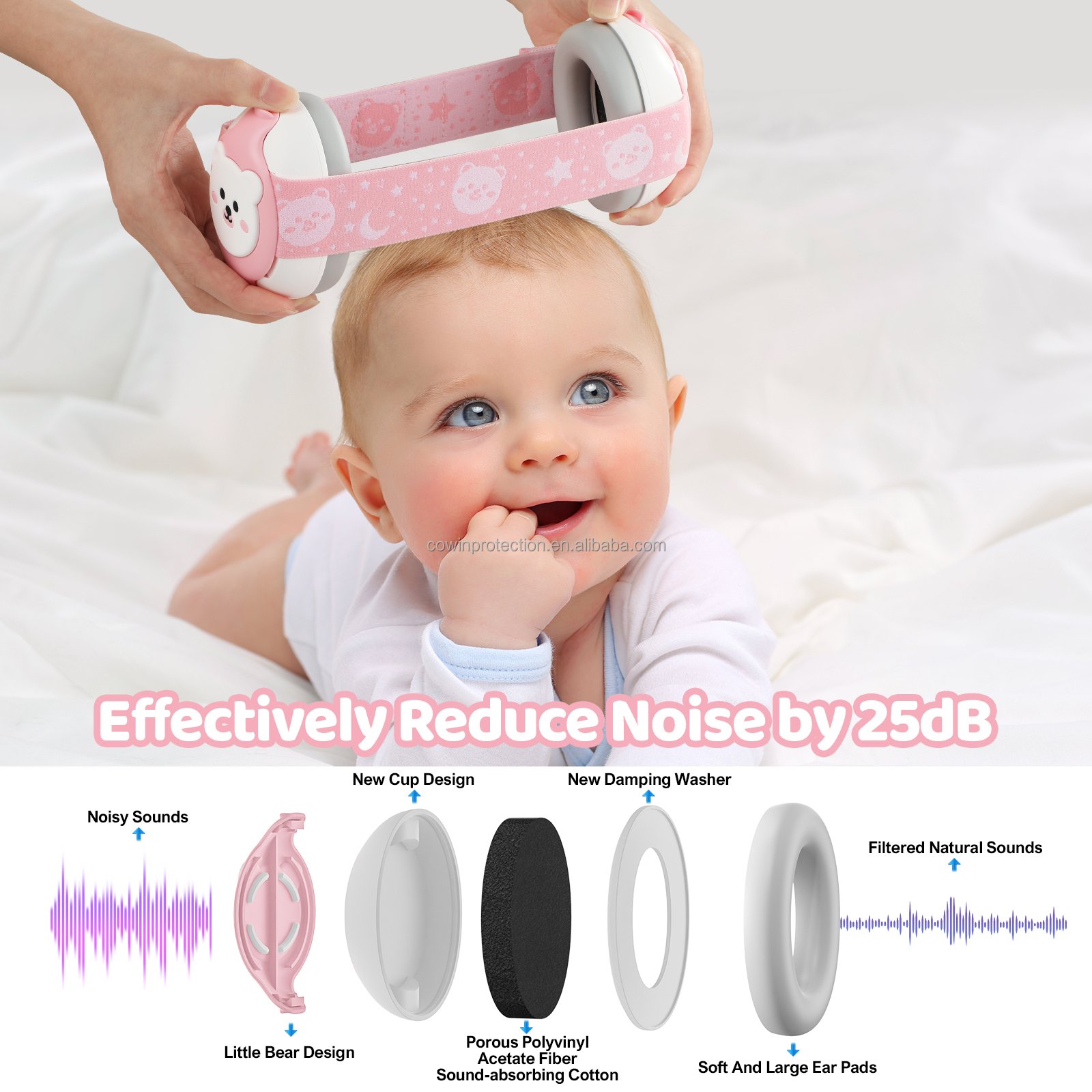 25db infant ear headband baby ear muffs hearing protection noise cancelling earmuffs for baby 0-3 years old