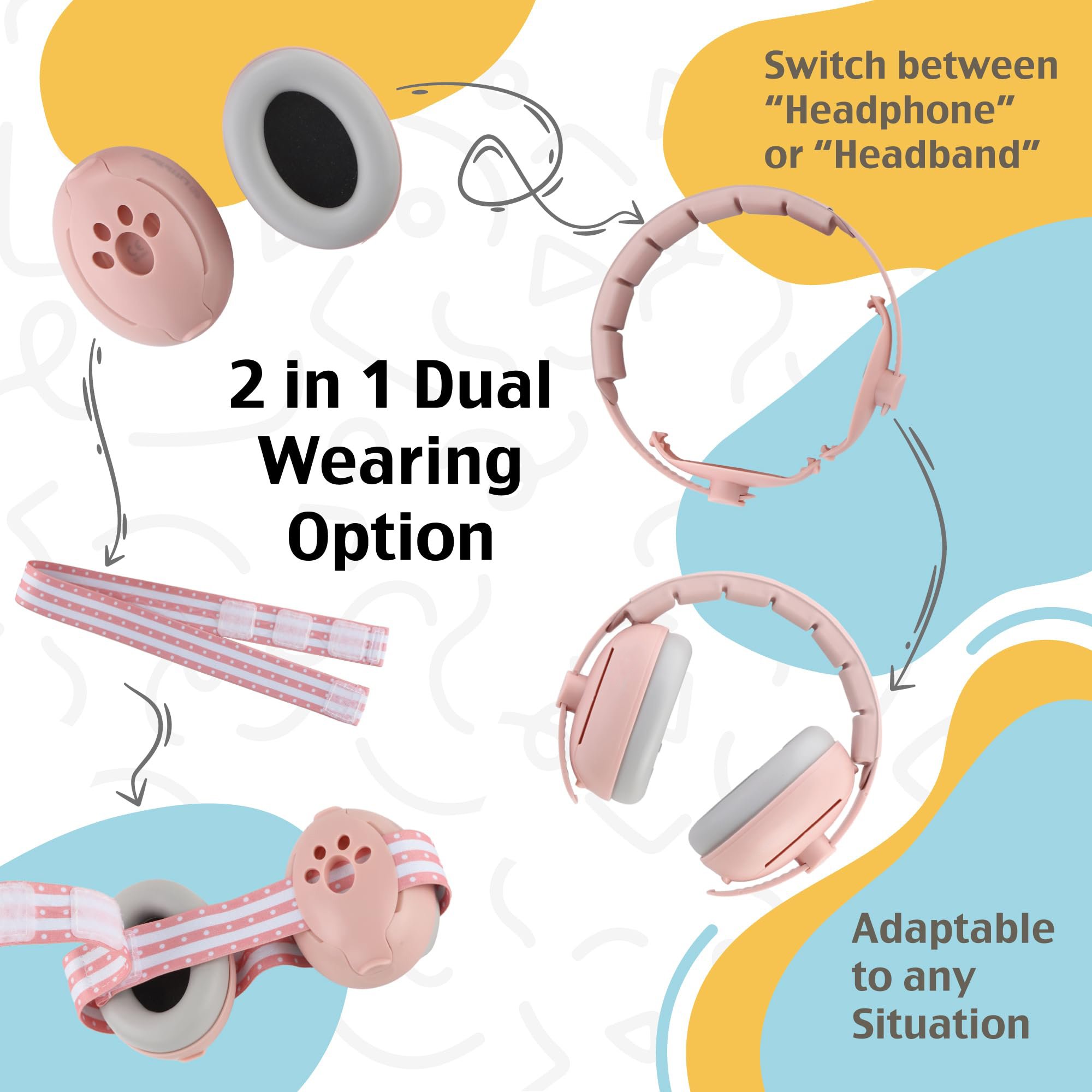 2 in 1 Baby Ear Muff Noise Canceling Infant Toddler Headphone Hearing Protection Earmuff for Plane Sleep