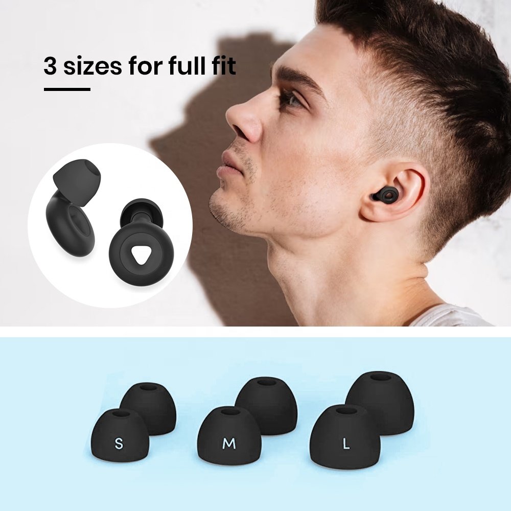 3 Sizes Washable Ear Plugs for Sleeping, Soft Silicone Earplugs for Noise Reduction and Flights, Reusable Hearing Protection