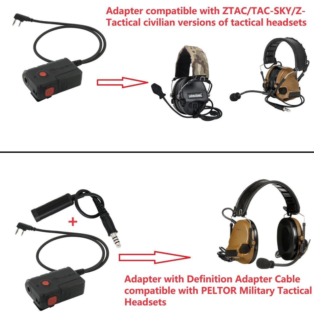 TS TAC-SKY Tactical Headset Cable PTT Adapter 7.0mm Plug with Bluetooth for COMTAC Sordin headsets for Kenwood Walkie Talkies