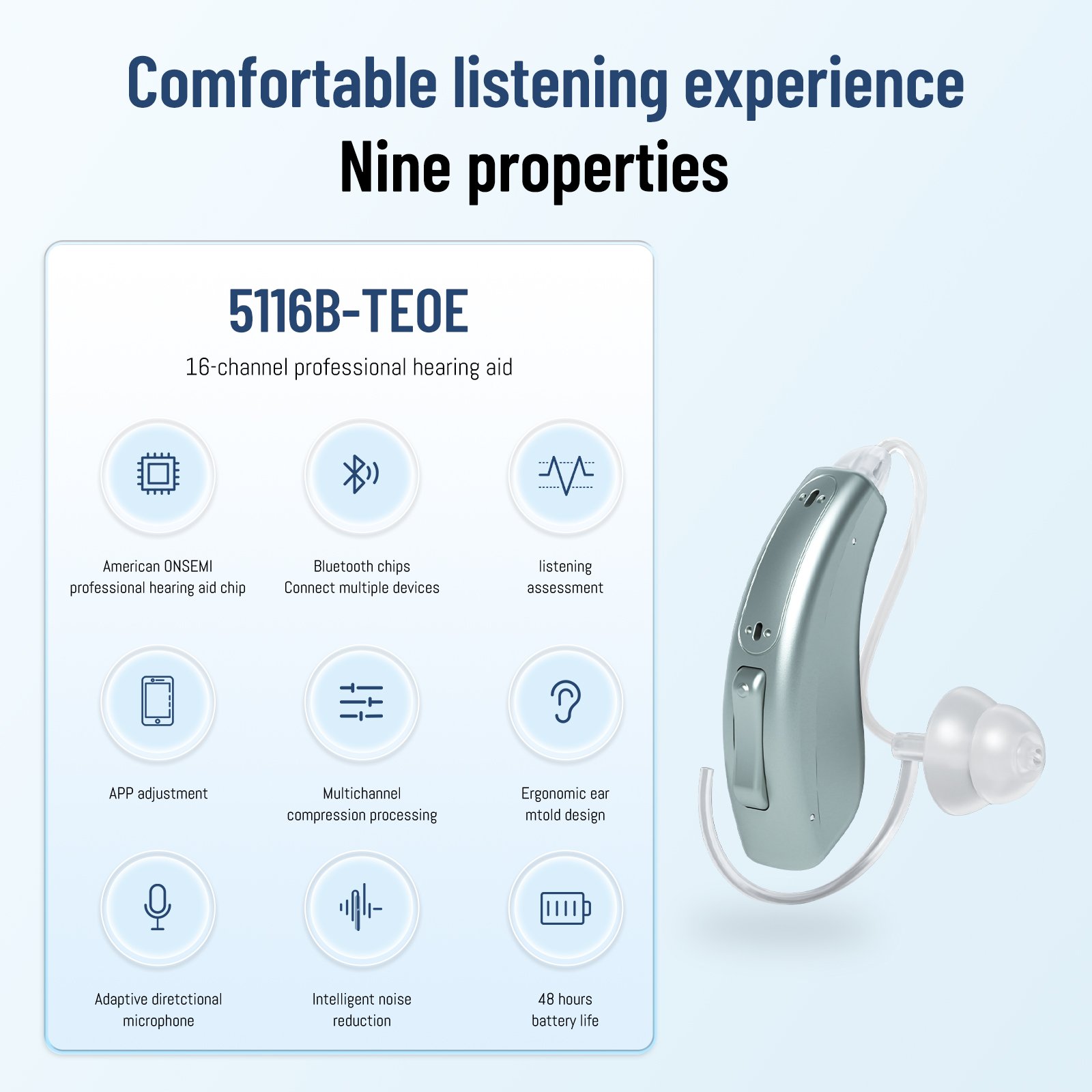 High Quality Sound Amplifier Wireless BTE Ear Hearing Aid 16 Channels Earphone Digital Hearing Aids For Seniors