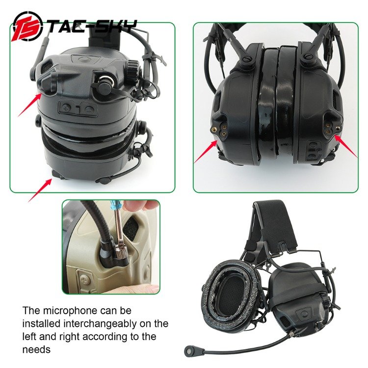 TS TAC-SKY Tactical Headset AMP Headset Civilian Version with RAC ptt for Tactical Helmet ARC Rail Shooting Hearing Protection