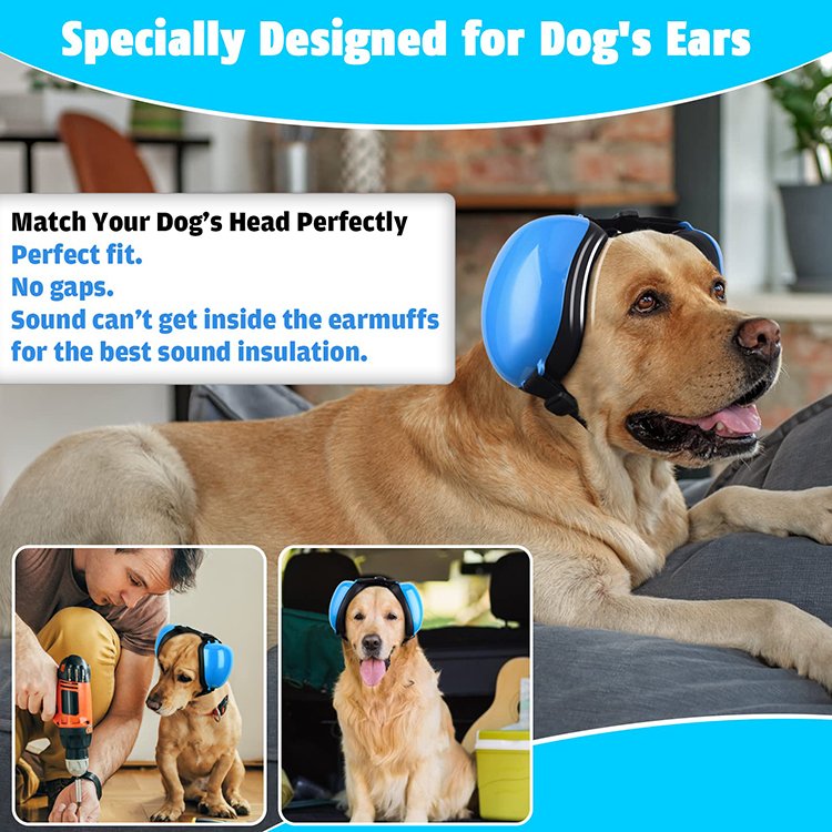 25db Dog Earmuffs Blue Dog Ear Muffs for Noise Protection for Dogs from Thunder, Fireworks, Vacuums Noise Cancelling Headphones