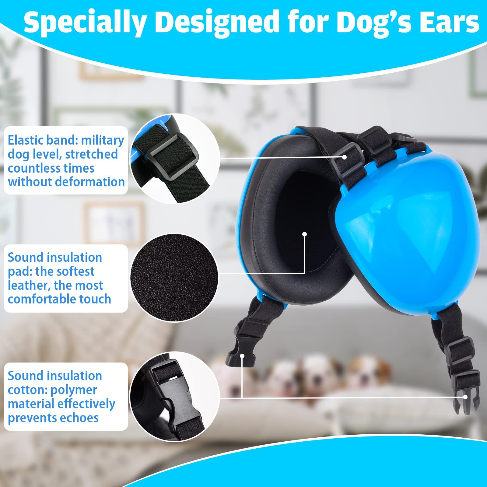 25db Dog Earmuffs Blue Dog Ear Muffs for Noise Protection for Dogs from Thunder, Fireworks, Vacuums Noise Cancelling Headphones