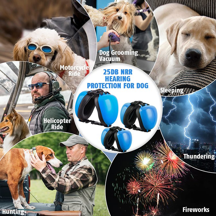 25db Dog Earmuffs Blue Dog Ear Muffs for Noise Protection for Dogs from Thunder, Fireworks, Vacuums Noise Cancelling Headphones