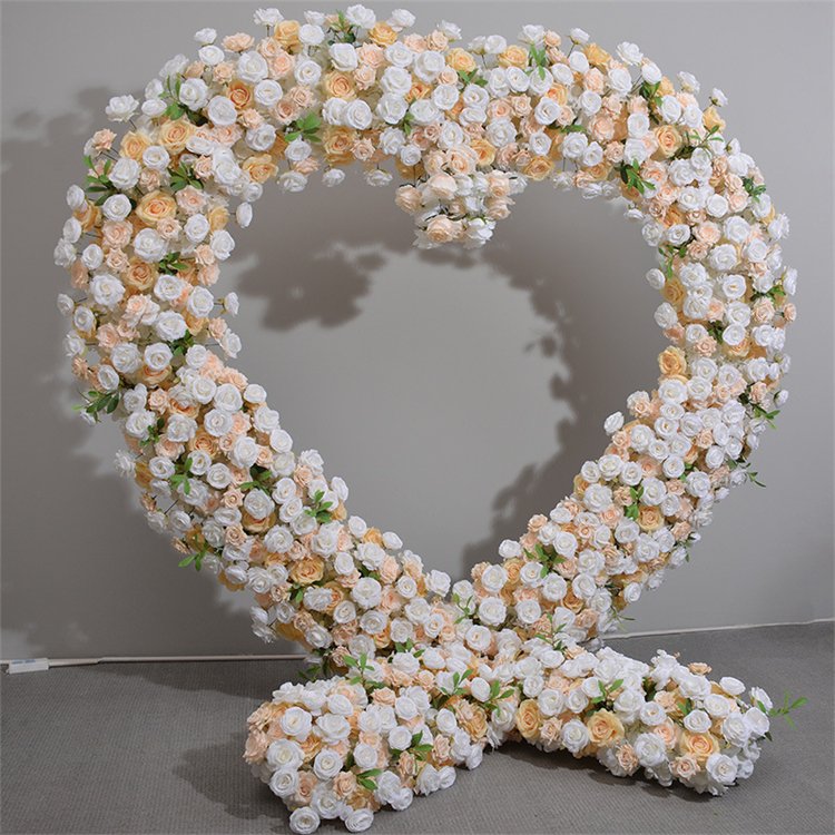 New Heart-shaped Flower Arch Champagne Rose Arch Artificial for Wedding Decor Hear Arch with White Rose Flower for Outdoor Decor