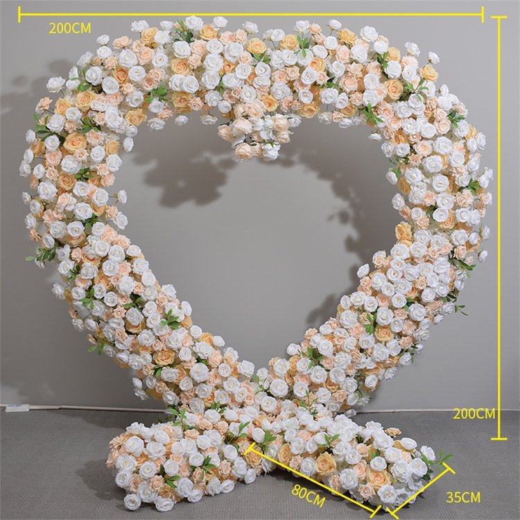 New Heart-shaped Flower Arch Champagne Rose Arch Artificial for Wedding Decor Hear Arch with White Rose Flower for Outdoor Decor